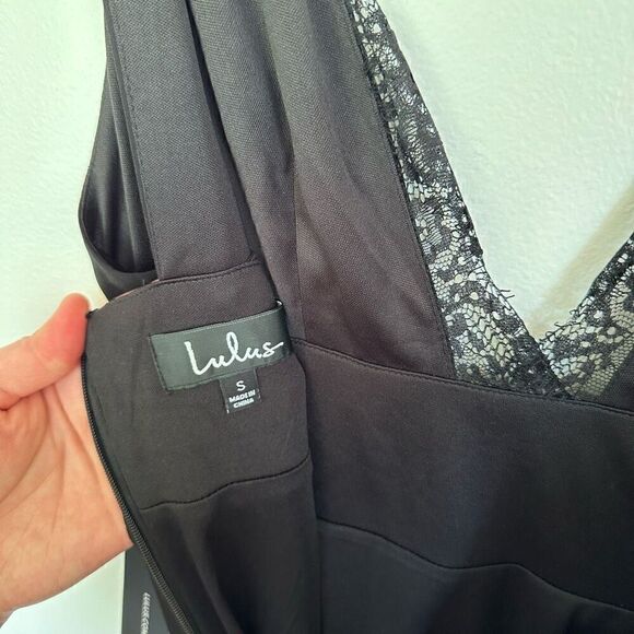 Lulus Women’s V Neck Lace Trim Black True Bliss Black Maxi Dress - Picture 9 of 13